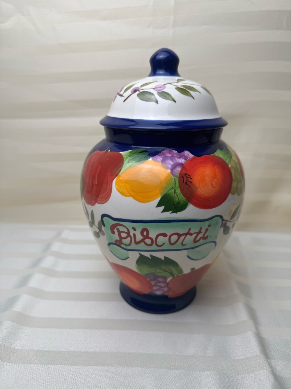 Nonni's Ceramic Cookie Jar w/ Lid, Multicolor Fruit Floral 10”